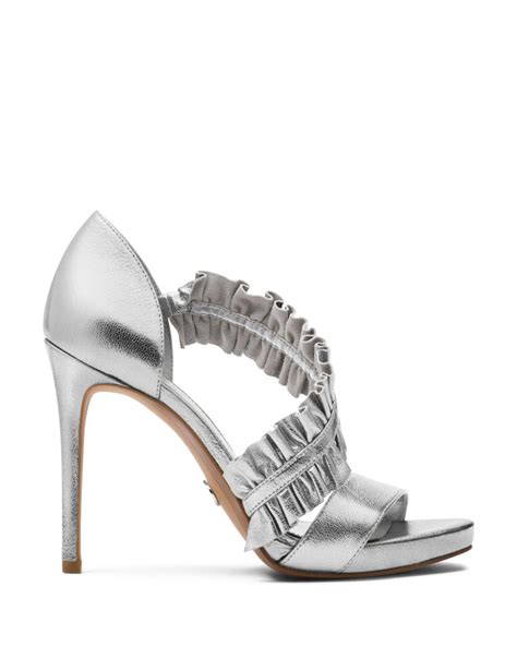 michael kors bella ruffle leather sandal|Bella Ruffled Metallic Leather Sandal .